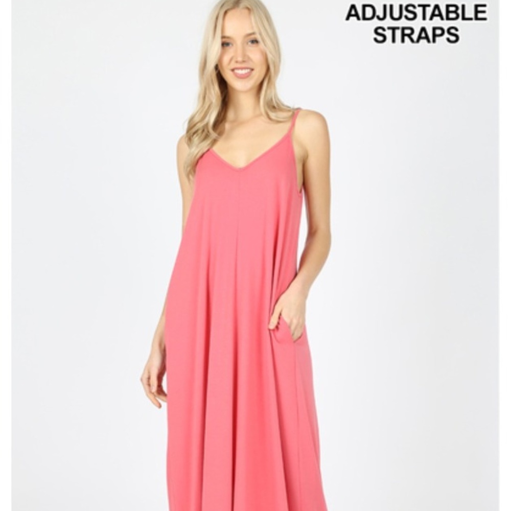 Comfy Maxi Dress w/ Side Pockets - Desert Rose